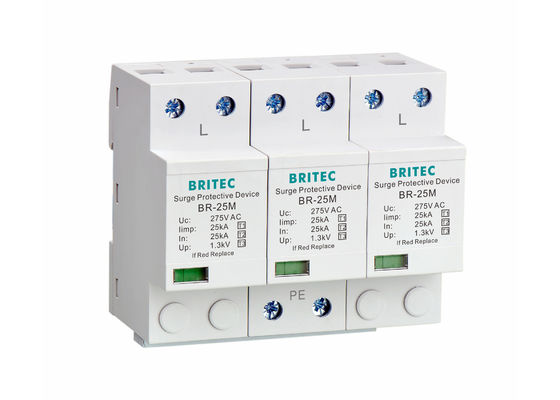 Bảo vệ sóng sét 275V với 25KA Iimp và DIN Rail Mount để bảo vệ năng lượng 3 giai đoạn