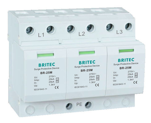 BRITEC BR-25M T1 + T2 B + C 3P DIN Rail 35mm Spd T1 Varistor Type1 3p