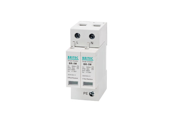 BR-5M 320V 2P Thiết bị chống sét lan truyền (SPD) một pha với 5kA Loại 1 + Loại 2, gắn trên thanh ray DIN